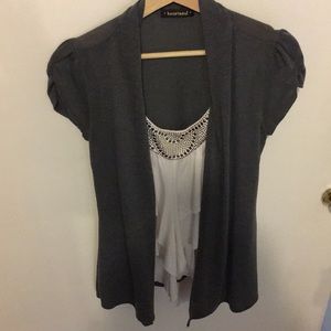 Blouse with cardigan attached